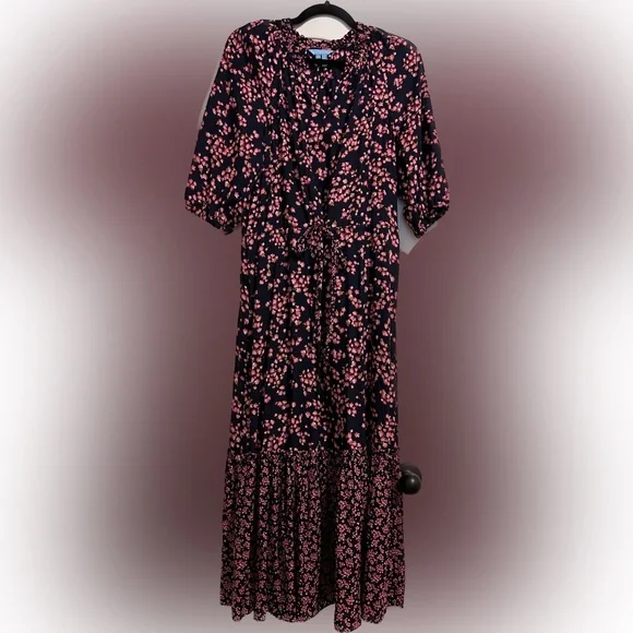 Draper James Martina Popover Dress in Navy Cherry Blossom Size M - Picture 2 of 11